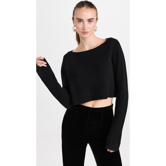 Le Kasha Cannes Cashmere Cropped Ribbed Knit Sweater Black - One Size - Picture 1 of 7
